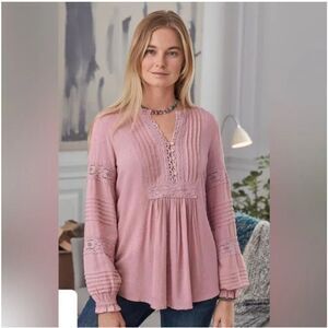 Sundance 'Spirit Lake' mixed-lace ruffle long sleeve flowing top